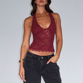 European and american women's clothing  spring/summer new arrivals: spicy girl hollow-out lace slim-fit tank top, sexy backless halter top
