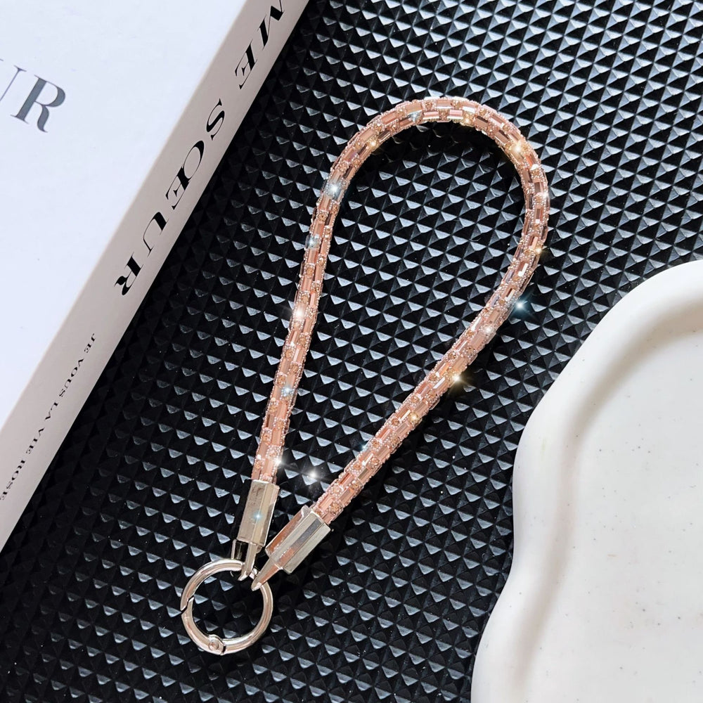 New classy sense of luxury square crystal mobile phone lanyard satchel style anti-lost anti-fall fashion bracelet wrist short rope
