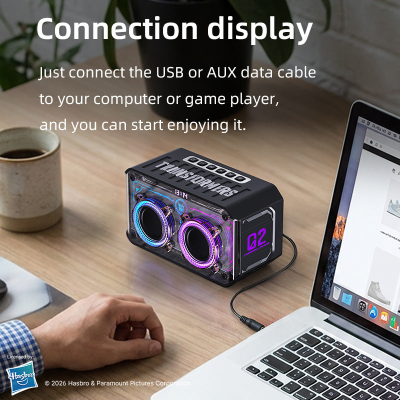 Transformers y02max wireless bluetooth speaker with rgb lighting, dual speakers, subwoofer, tws, outdoor desktop speaker
