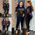 Amazon cross-border fashion casual set: beaded and rhinestone embellished african velvet long-sleeve t-shirt and slim-fit pants