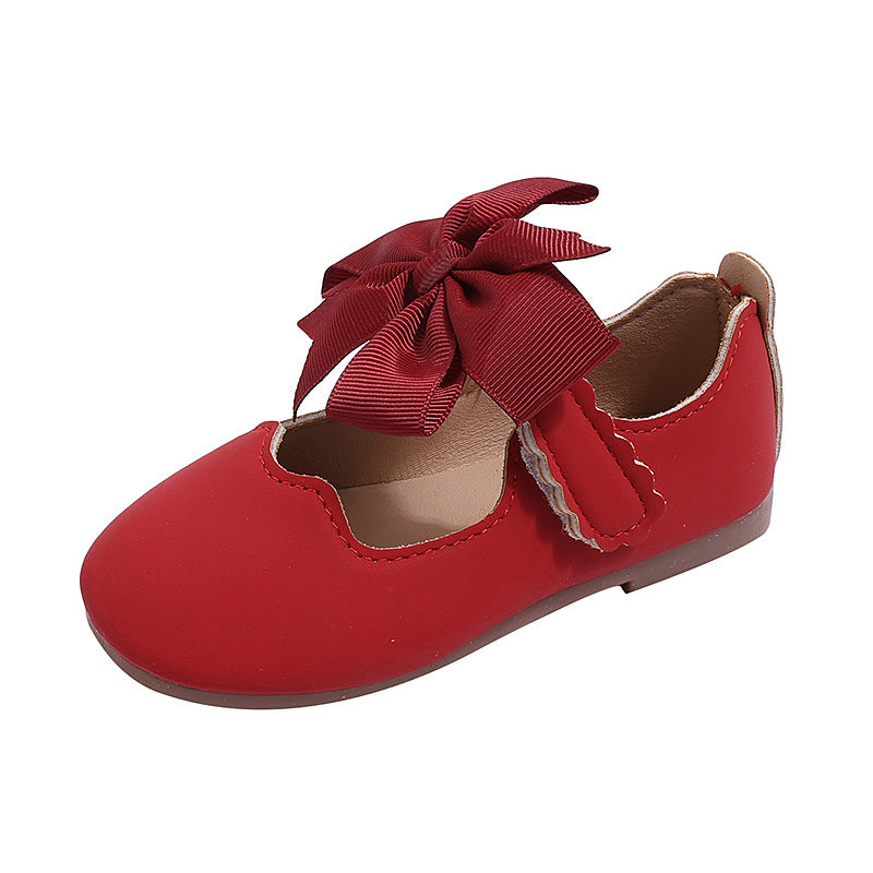 spring/autumn korean style girls' big bow princess shoes, wavy edge soft sole baby first walker leather shoes, multiple colors