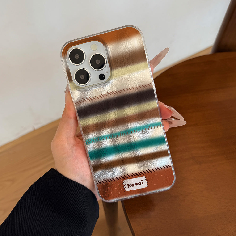 Colorful striped tin foil case suitable for apple 17promax mobile phone case streamer iphone16/13 frosted hard case