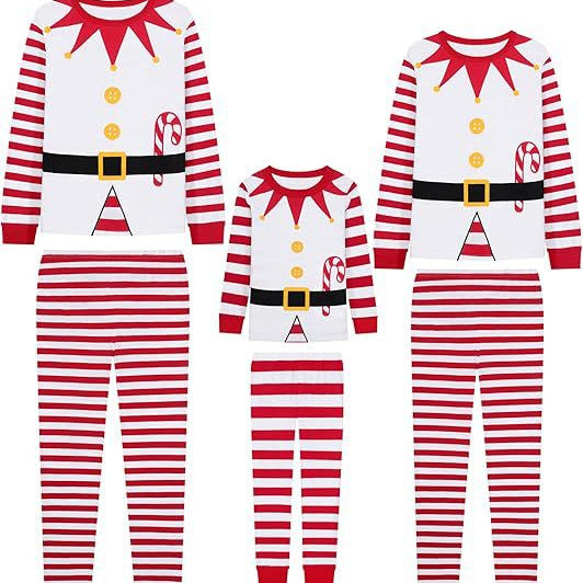 Ready-to-ship  cotton christmas pajamas - european & american style reindeer solid color print long sleeve family matching set