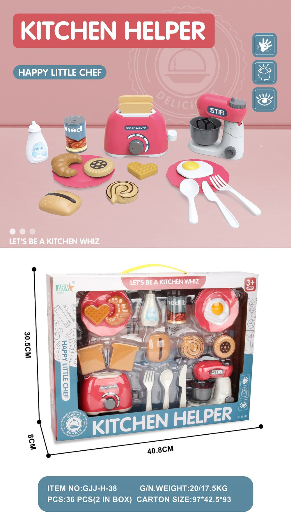 Realistic kitchen pretend play set for babies - mini cooking playset with table, utensils, appliances, and small fridge