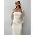 Aliexpress 1688 independent station women's elegant square neck jacquard knitted long sleeve dress gown