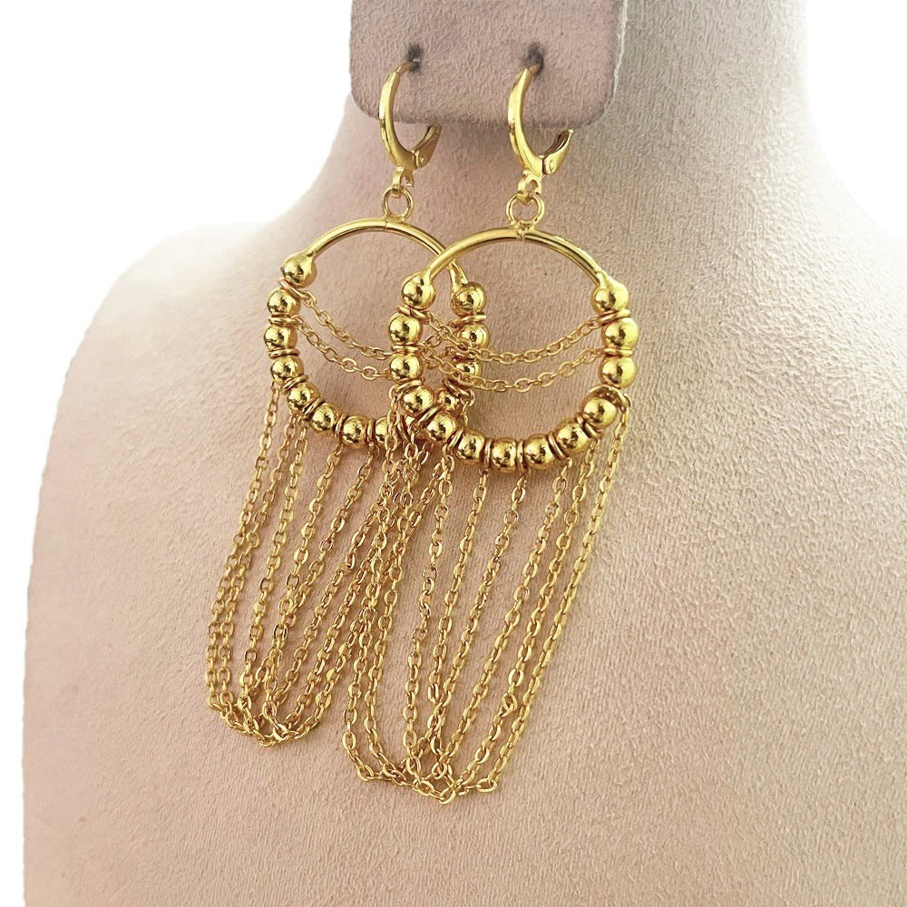 hot-selling golden high-end exquisite exaggerated round tassel earrings hoop ball earrings