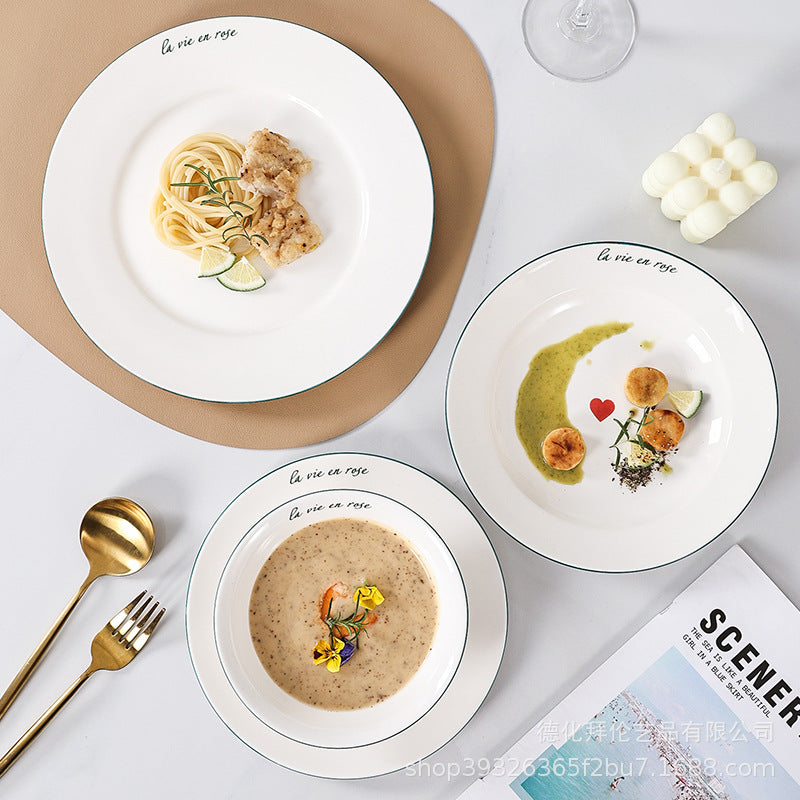 Creative nordic dinnerware western plate steak plate - instagrammable european style white ceramic popular home dinner plate