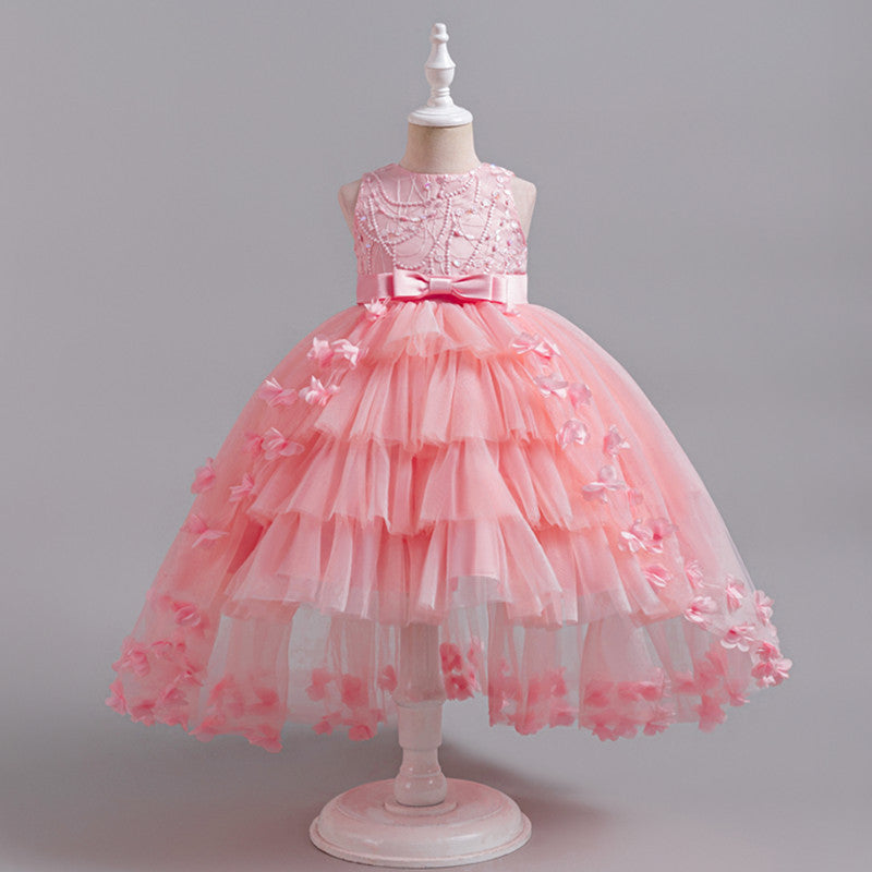 girl wedding dress little girl dress kids host princess dress tail catwalk performance costume skirt