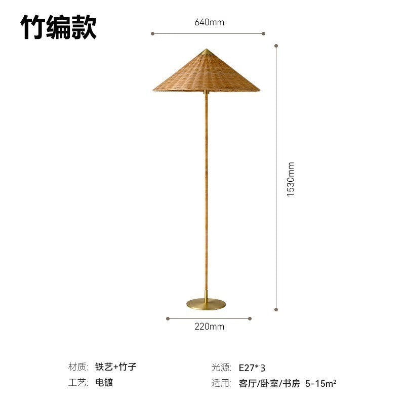 Wabi-sabi style 2025 chinese hat floor lamp, vintage danish living room sofa, designer rattan b&b hotel lamp