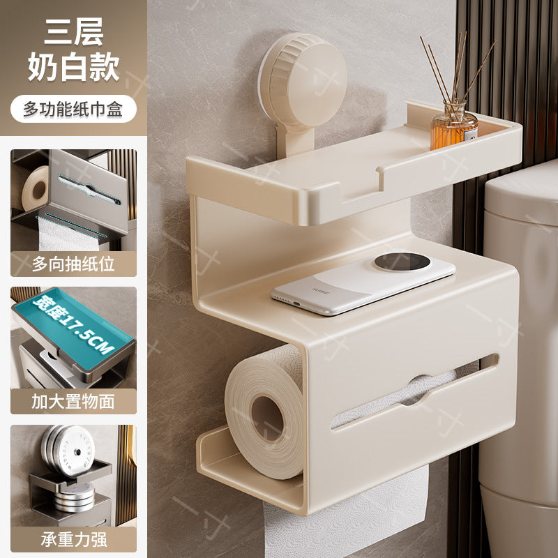 Household toilet No punching suction cup Toilet paper rack Bathroom toilet tissue box Wall hanging Toilet paper storage box
