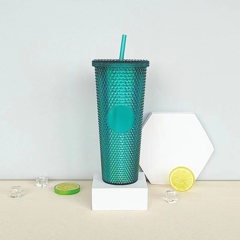 Star ⭐️ same style plastic cup durian cup wholesale high-looking straw cup with paper box water cup logo colorful electroplating