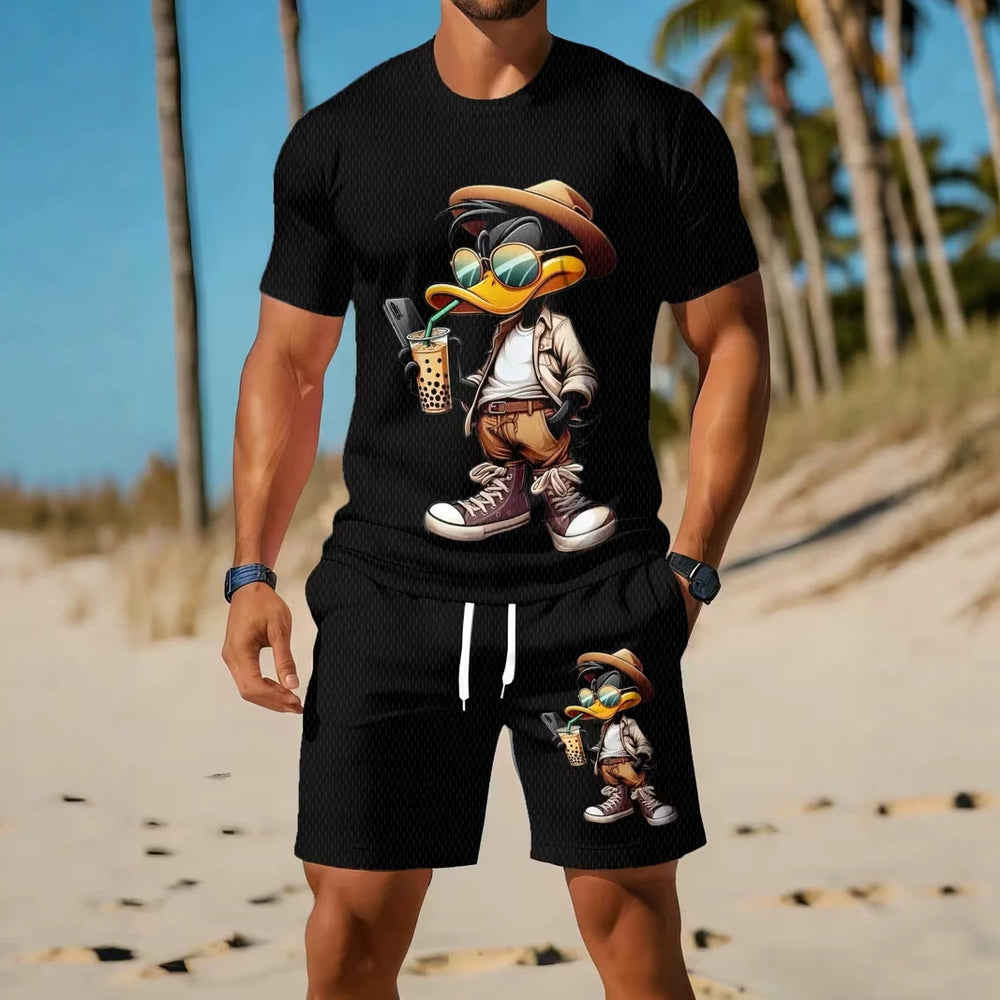 men's short-sleeve and shorts set, casual sportswear set, 3d printed cross-border hot seller, dropshipping available