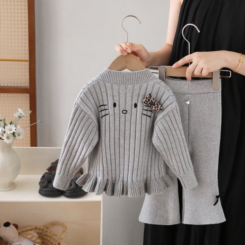 Girls' sweater two-piece set: new autumn  collection - cartoon sweater and pants set for little girls
