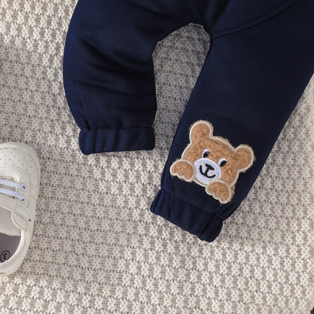 cross-border e-commerce children's wear: new autumn/winter cartoon letter hat bear embroidered hoodie and pants two-piece set