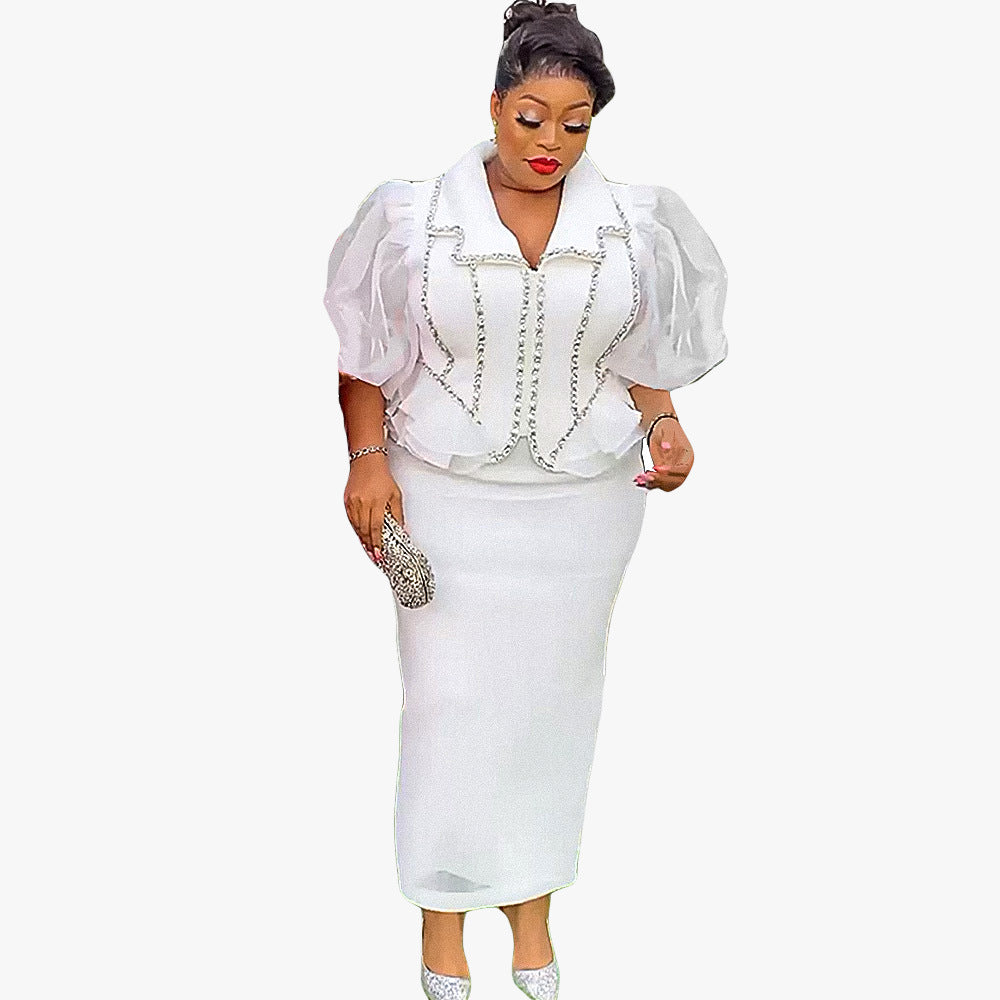 African plus size women's skirt suit cross-border export  new rhinestone patchwork two-piece dress