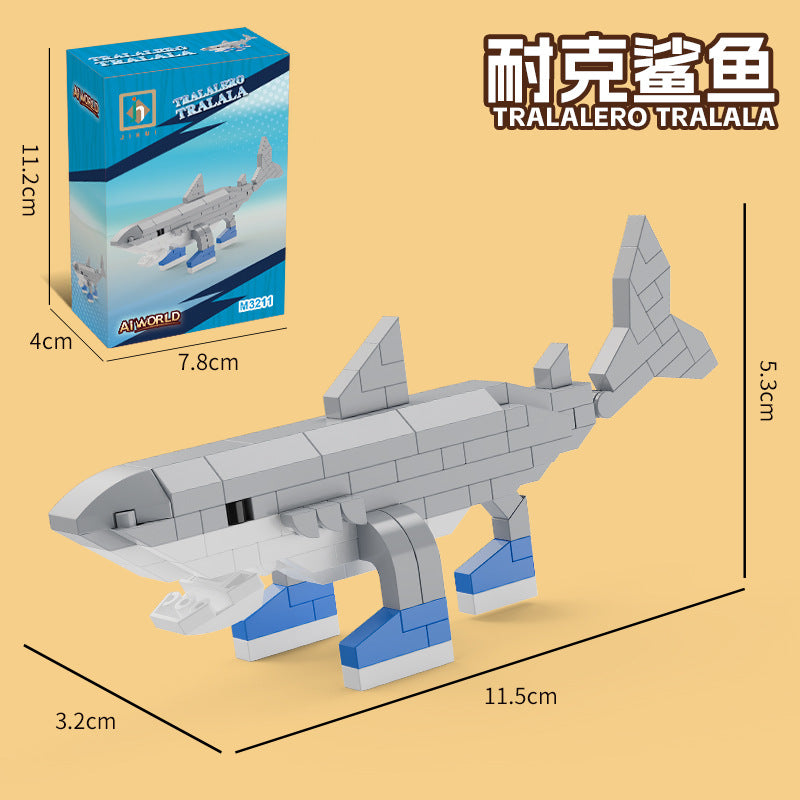[half price big sale] ai shan hai jing wooden stick man banana monkey shark puzzle assembled building blocks handmade toy ornaments