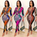 X5281 special offer: no returns or exchanges. please purchase with care. new fashion digital print v-neck long sleeve top and pants two-piece set for women