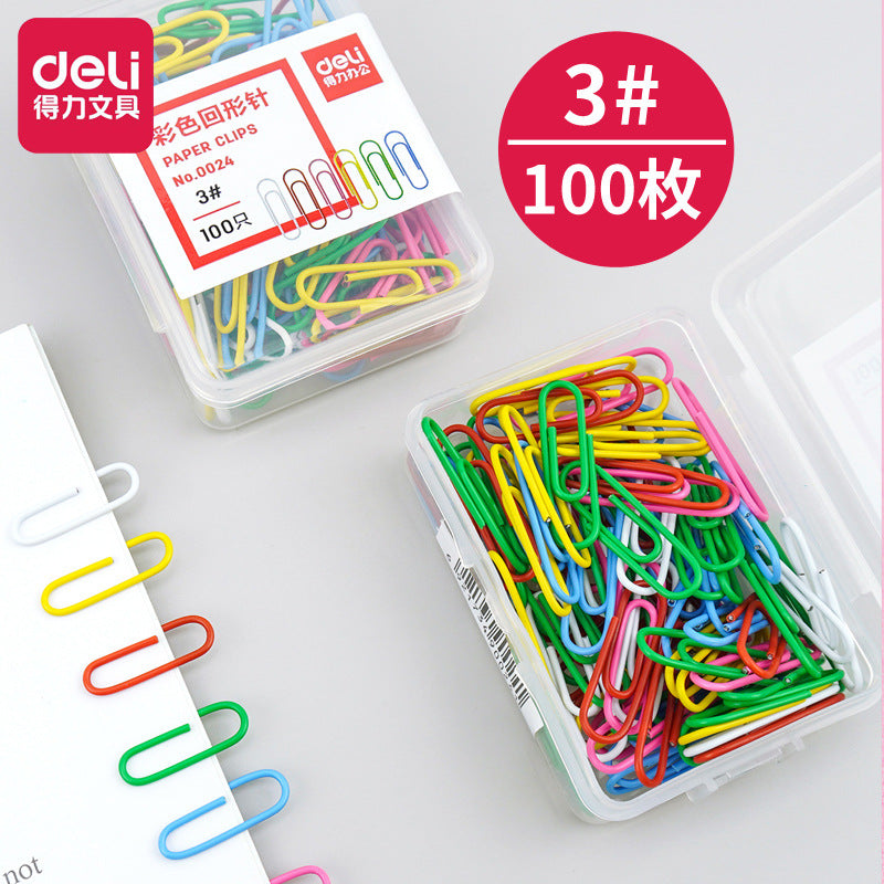 Deli paper clip 0024 Color creative cute paper clip, financial documents are classified and stored 100 pieces/box