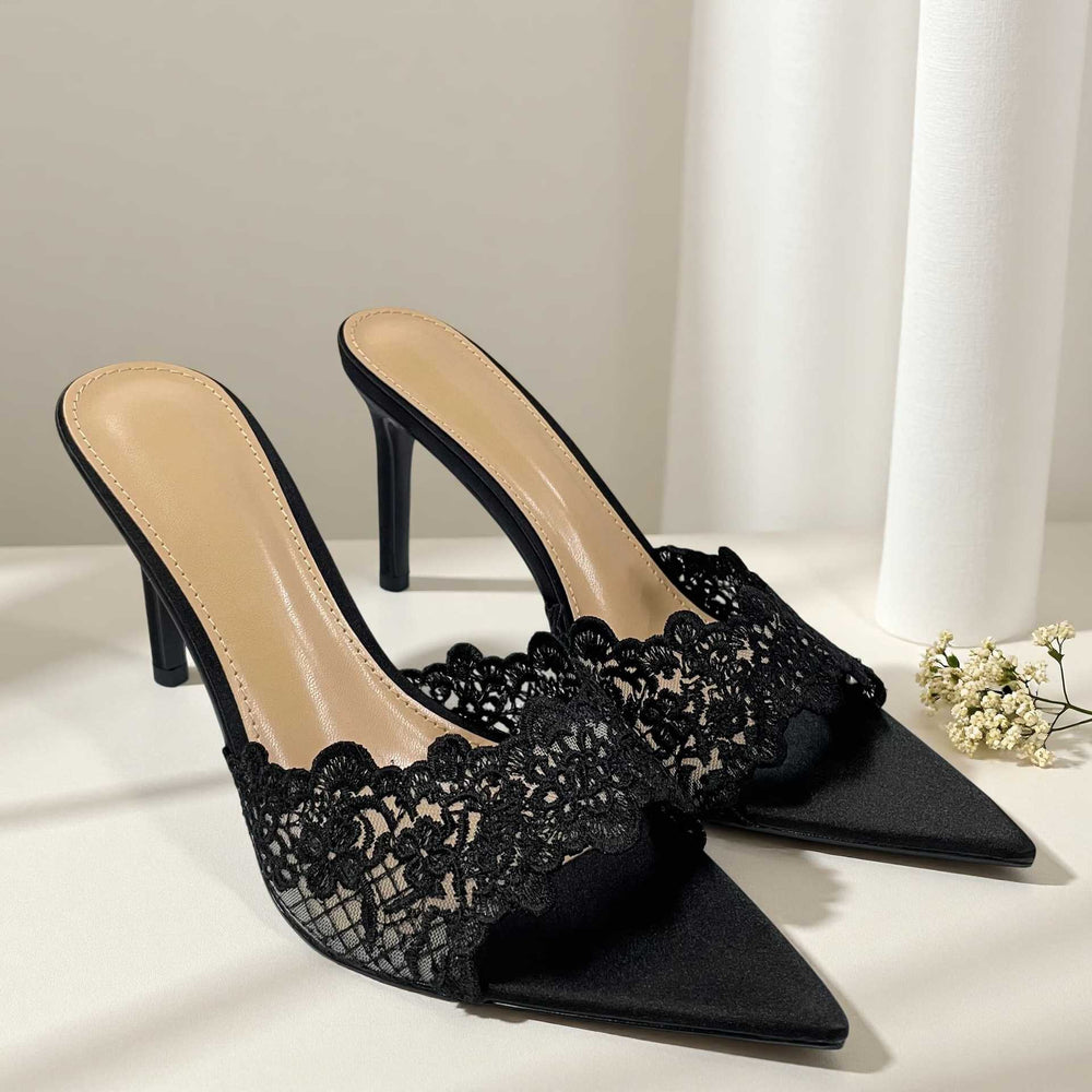 Yx pointed-toe high heels women's 2026 summer new collection champagne gold embroidered stiletto heels single shoes summer slippers for outdoor wear