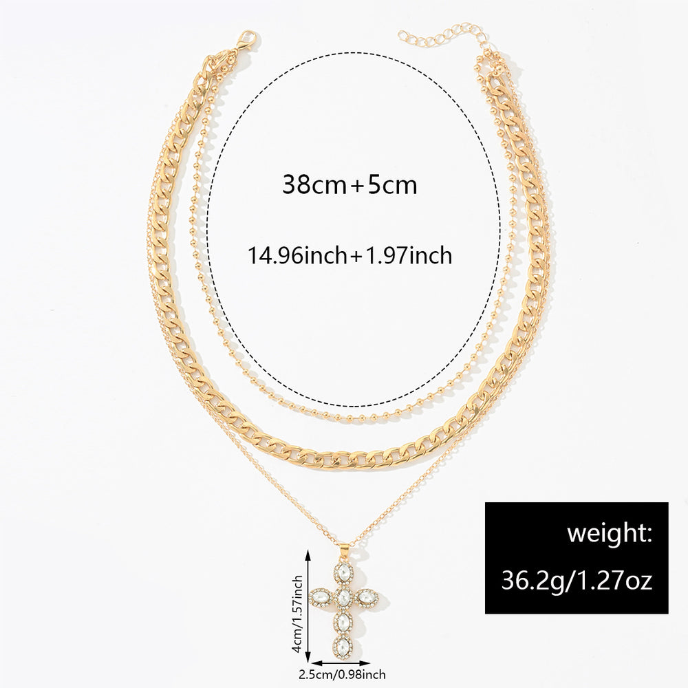 Stacked cross necklace wholesale cross-border trendy accessible luxury niche diamond pendant personalized high-end sweater chain