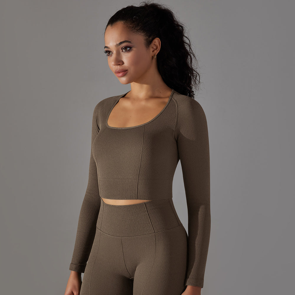 European and american new seamless yoga top for women - stretchy, quick-drying, compression long sleeve sports t-shirt - breathable running and fitness top