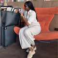 European and american style women's clothing  autumn new collection: sweet and fresh striped turn-down collar long-sleeve shirt and high-waisted straight-leg pants two-piece set