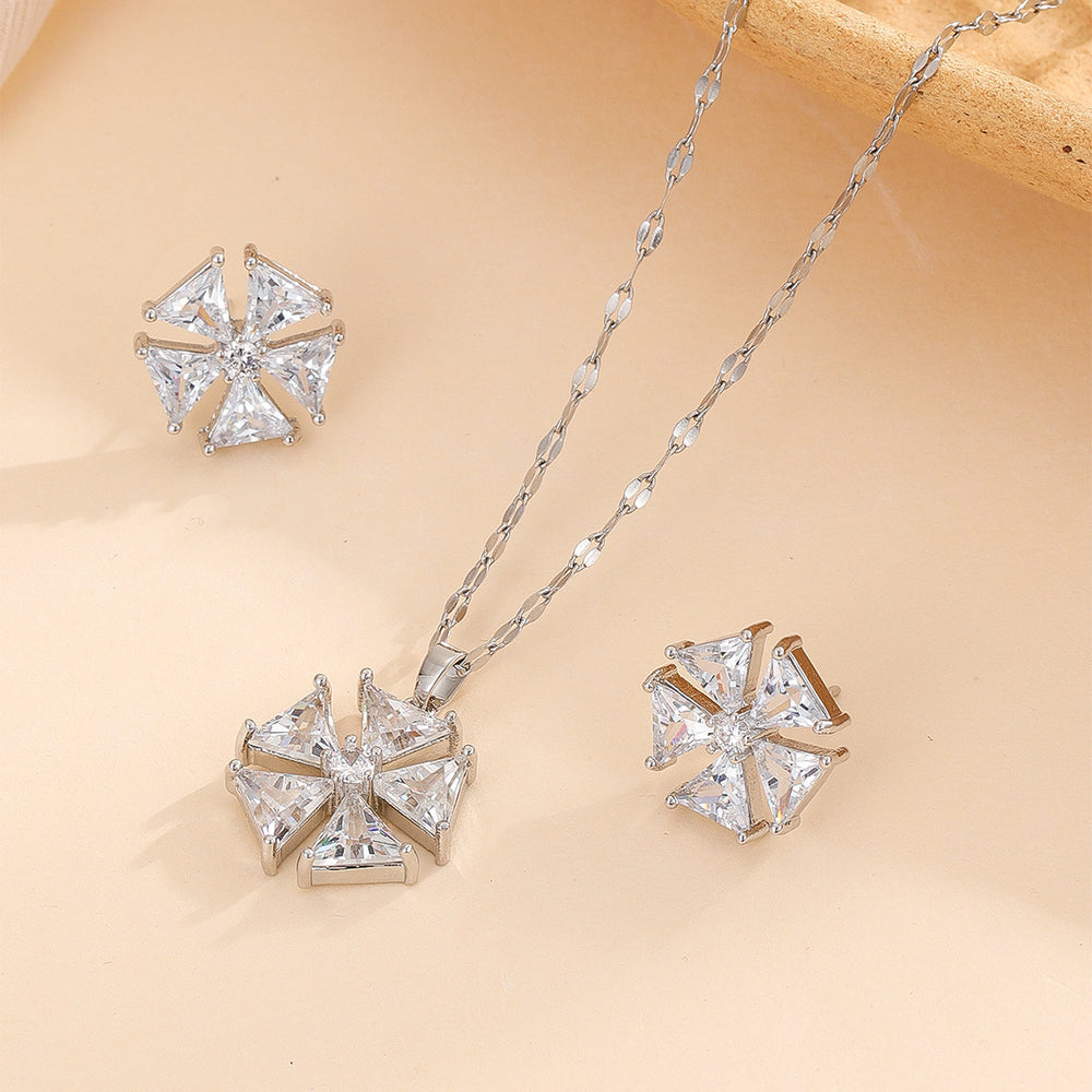 [titanium steel] necklace women's gemstone geometric pendant earrings set high-end light luxury niche clavicle chain jewelry wholesale