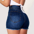 Amazon  hot selling denim shorts women's summer ins trendy high waist hem elastic ripped washed jeans