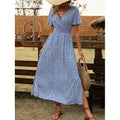 cross-border european and american floral print dress - butterfly sleeve, slit thigh maxi dress