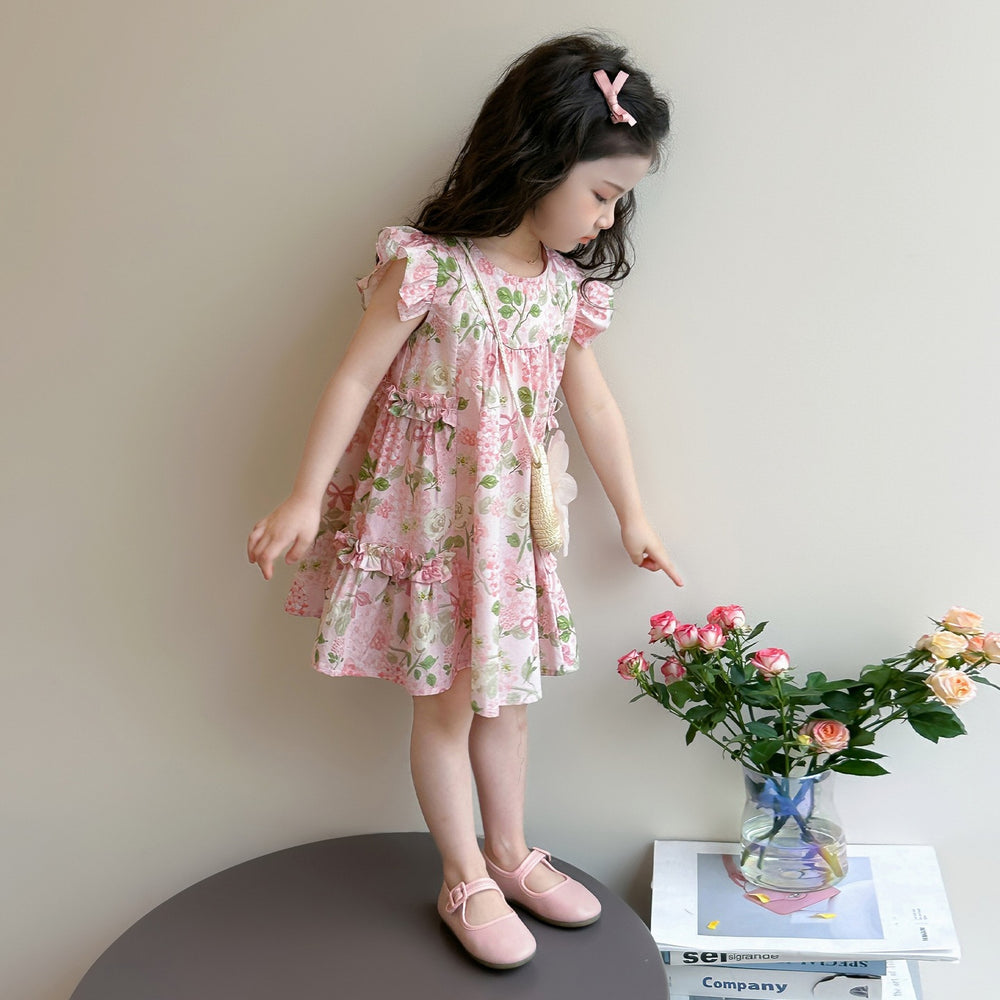 Girls' floral dress - summer  new collection: stylish and chic summer outfit for little girls, princess dress for baby girls