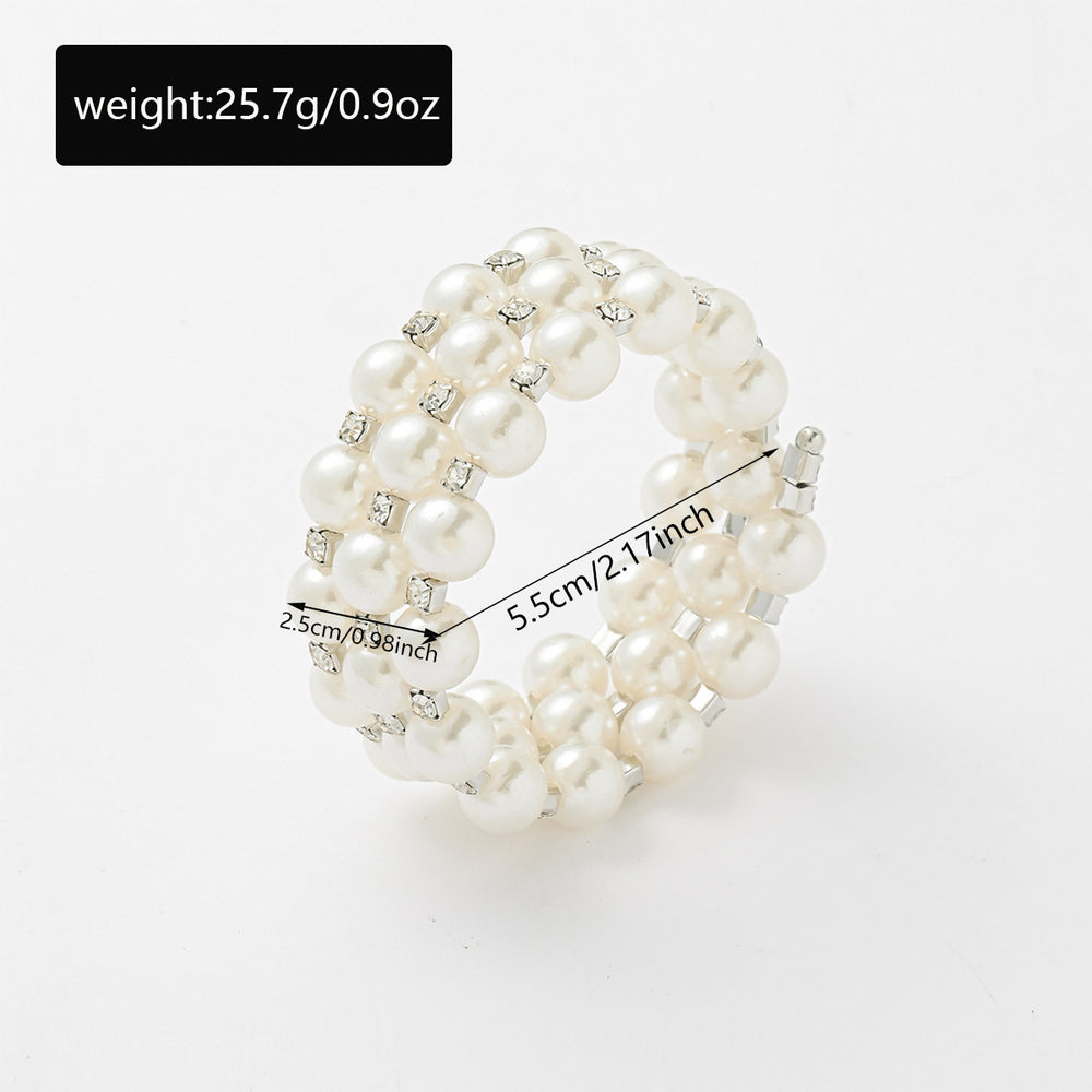 Pearl stacked bracelet set wholesale - cross-border bridal wedding light luxury high-end multi-layer adjustable stretch bracelet