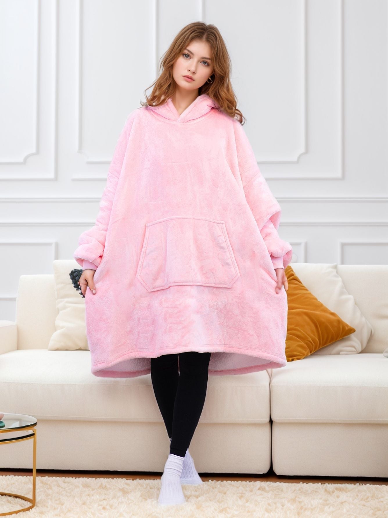 Factory supply flannel home lazy clothes pullover TV blanket outdoor cold sweater hooded home nightgown