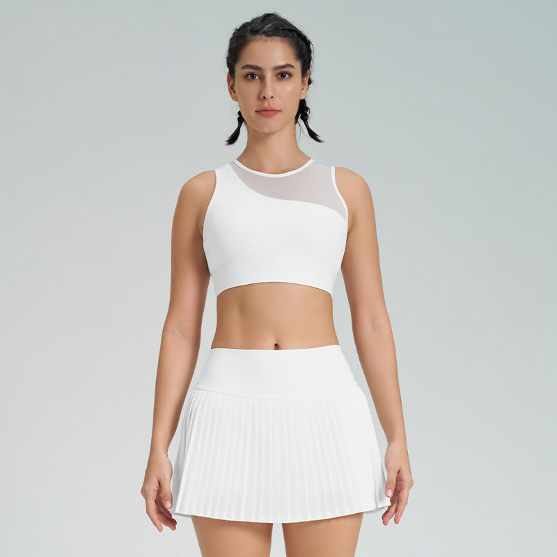 new arrival sports short skirt suitfashion tape tennis pleated skirt women's fake two-piece quick-drying high waist yoga short skirt
