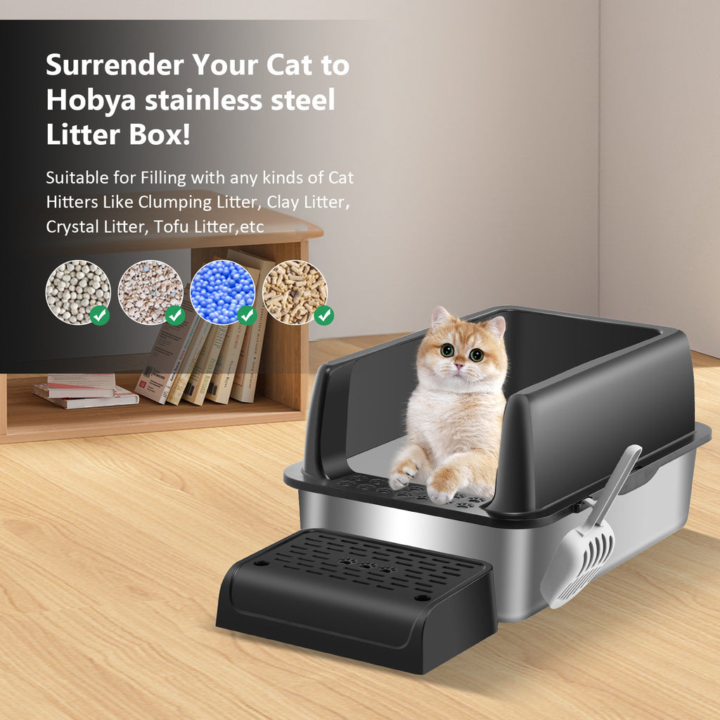Cat litter box,  stainless steel semi-closed splash-proof cat toilet cat litter box