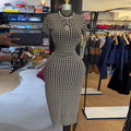 European and american cross-border women's fashion:  summer new arrivals - sexy backless houndstooth slim-fit bodycon short-sleeve dress