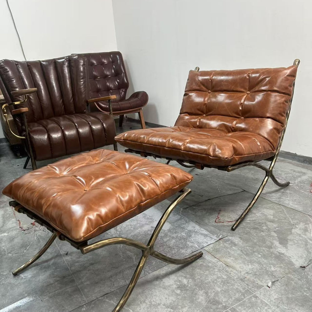 Barcelona chair - vintage style living room hotel sofa recliner - retro designer cigar chair - ohm single chair
