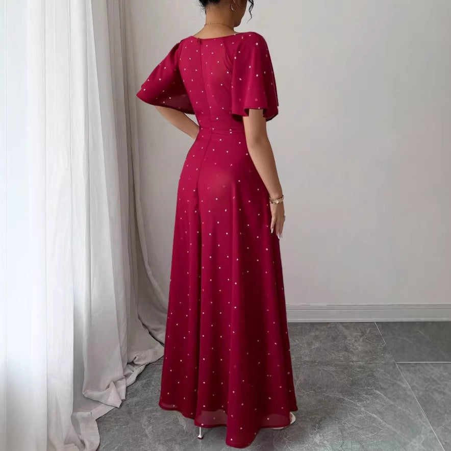 european and american cross-border summer women's slimming french square neck maxi dress