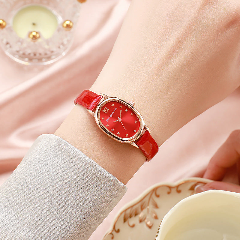 New arrivalelegantretrocasual oval student watch niche style women's watch belt quartz women's watch