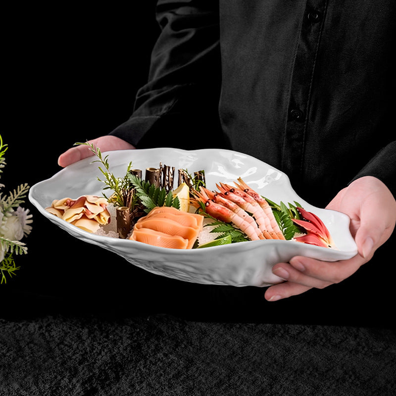 Minimalist hotel high-end creative sashimi plating personalized premium unique shaped seafood fruit salad dish ceramic plate