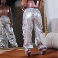 Amazon hot seller: european and american fashion women's casual pants - solid color, 3d pocket, pleated cargo pants