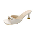 French high-heeled slippers for women, 2024 new summer collection, square toe stiletto thong sandals with bow detail, versatile and chic