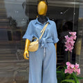 European and american cross-border women's fashion:  summer new arrivals - stylish casual striped loose-fit short sleeve shirt and wide-leg pants set