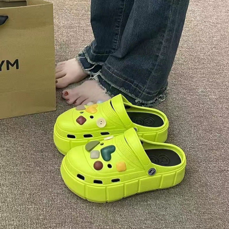 Women's clogs summer outwear fashioneasiest for matchthick solenon-slip heightened toe slippers men's beach two-wear lightweight