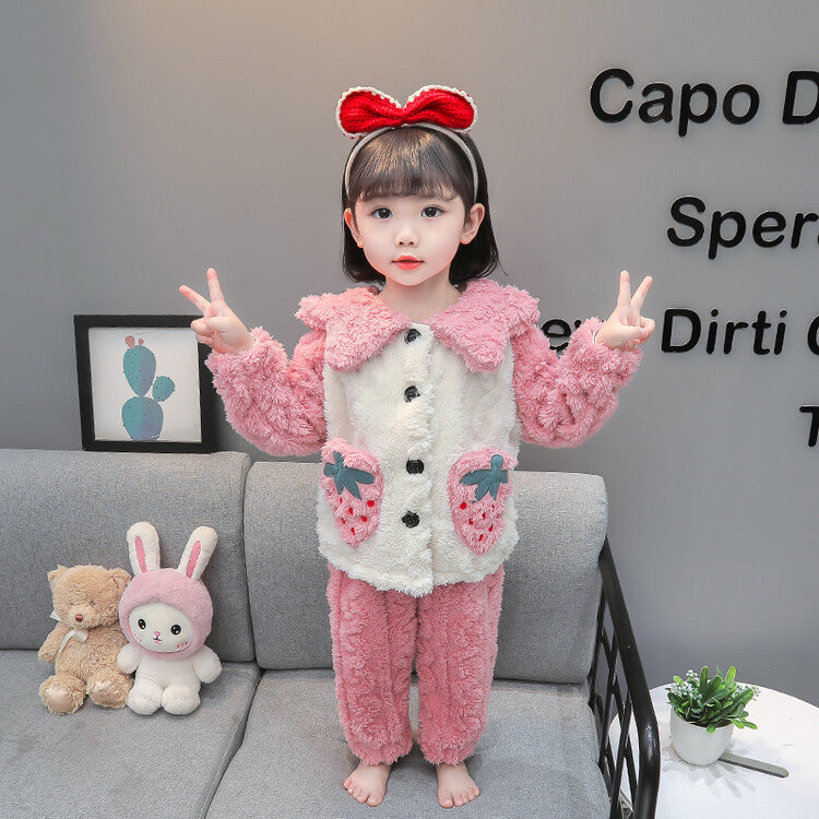 Girls' loungewear set - casual autumn/winter pajamas for kids & toddlers - thickened fleece-lined sleepwear for girls