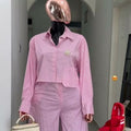 European and american cross-border women's fashion:  spring new collection - striped asymmetrical long sleeve shirt and wide leg pants set