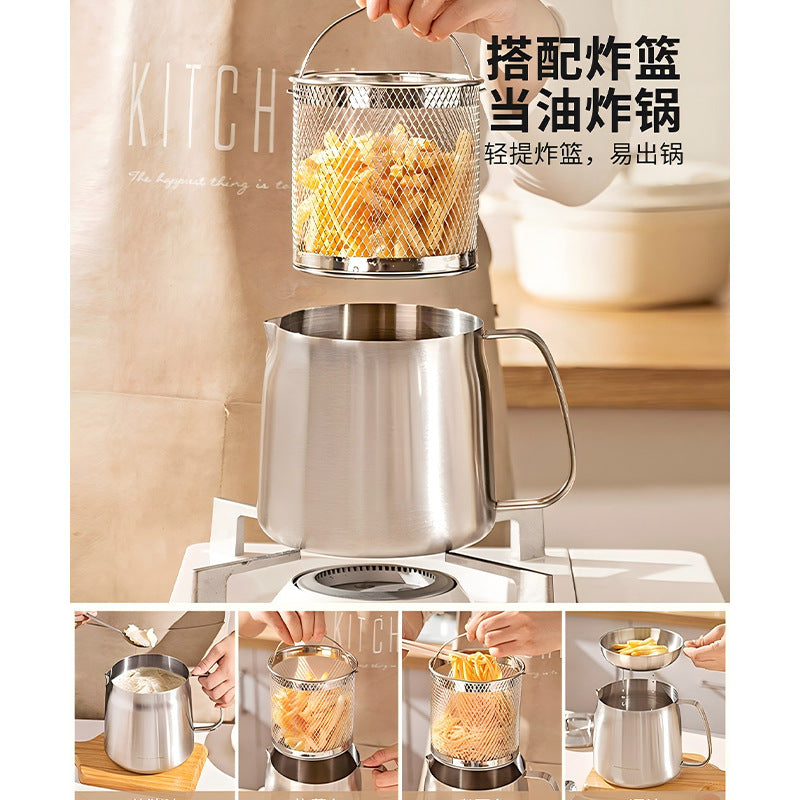 304 stainless steel oil filter pot - kitchen-specific oil strainer for home use, deep fryer with filter mesh, oil can, lard container