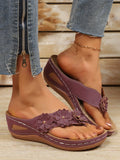 Plus size wedge heel floral flip-flops for women - 2026 summer new fashion open toe slip-on casual sandals