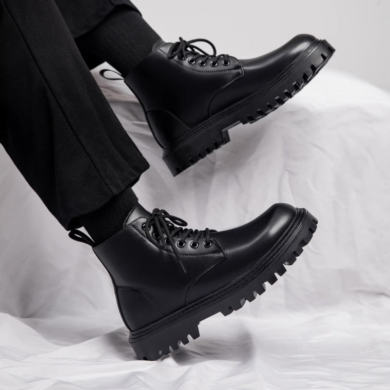 Best sellingboots2026springnew arrivalblackthick sole british style fan car high-top leather shoes workwear men's shoes