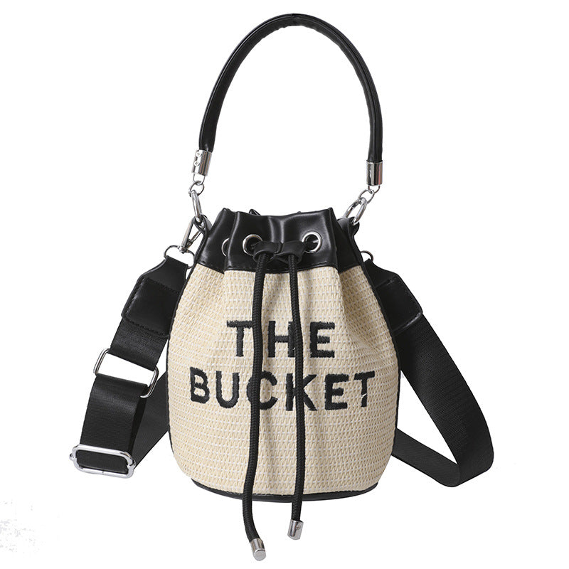 Woven handbag small bag women's new straw bucket bag summer popular niche style shoulder crossbody bag cylinder