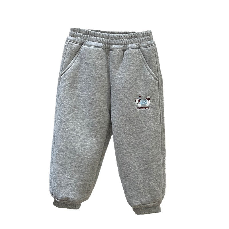 Autumn/winter girls' trendy fleece-lined thickened cotton pants, korean style warm outerwear casual trousers for baby girls, children's clothing